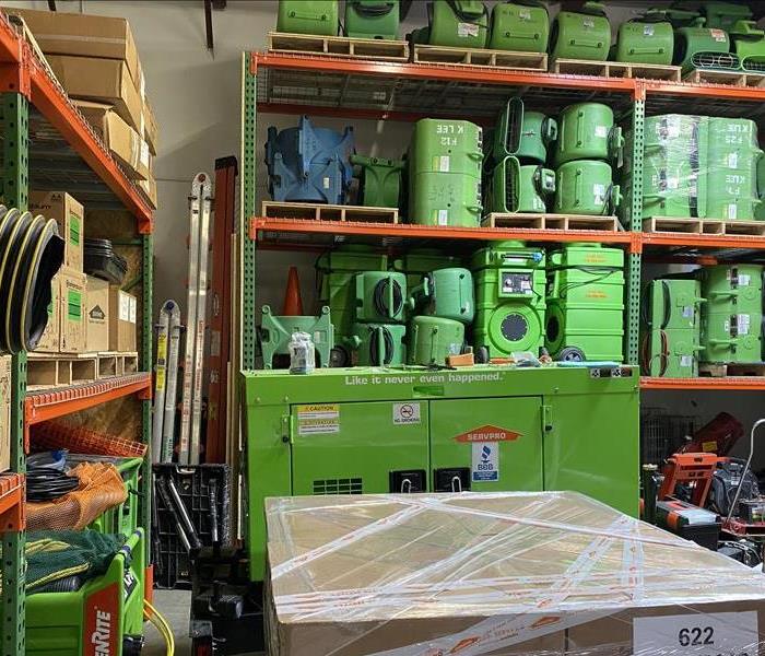 Shelf with various types of SERVPRO equipment