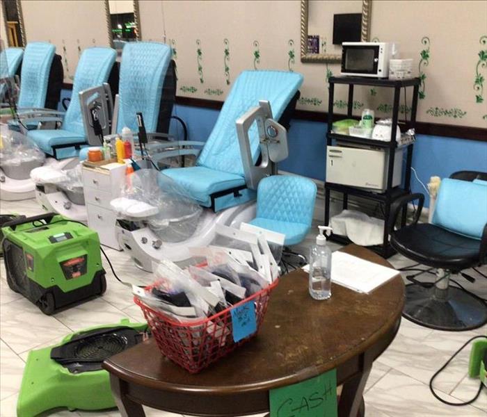 Nail salon chairs with SERVPRO drying equipment
