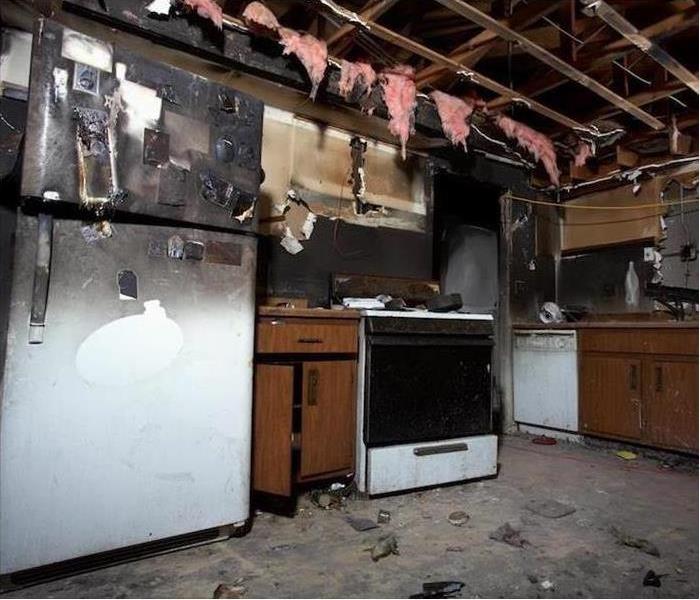 a damaged kitchen from fire